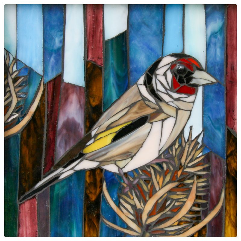 mosaic glass art of a finch