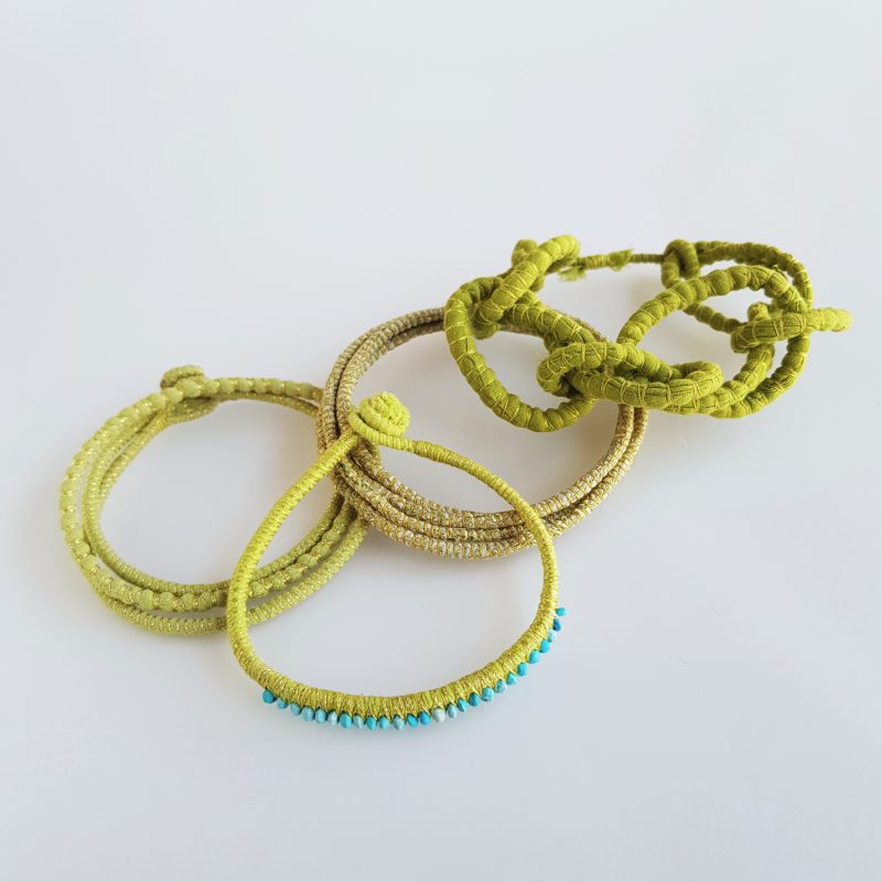 textile wrapped green jewellery