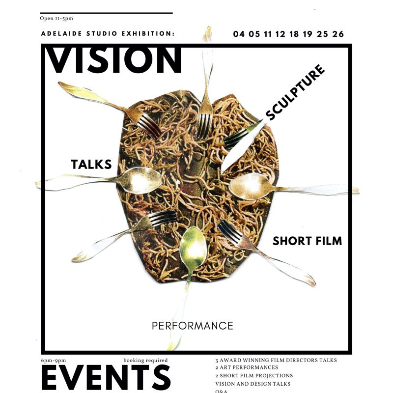 Exhibition poster: performance, art, sculpture, short film, artist talks, director talks