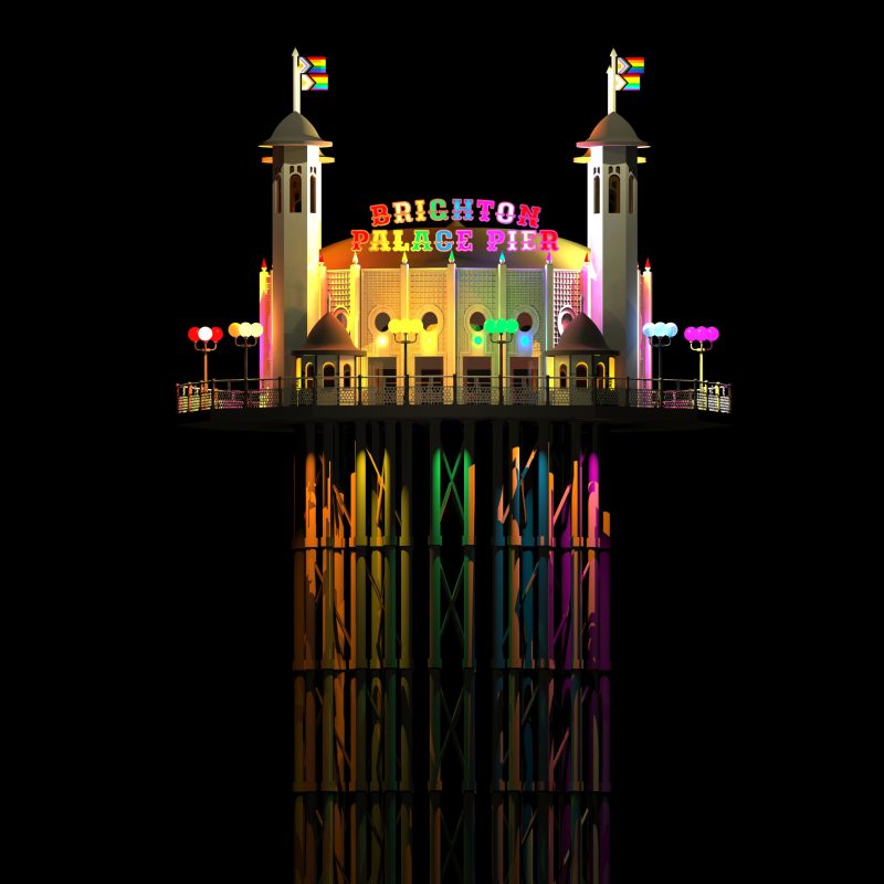 A Palace Pier Tower - illuminated in Pride colours 