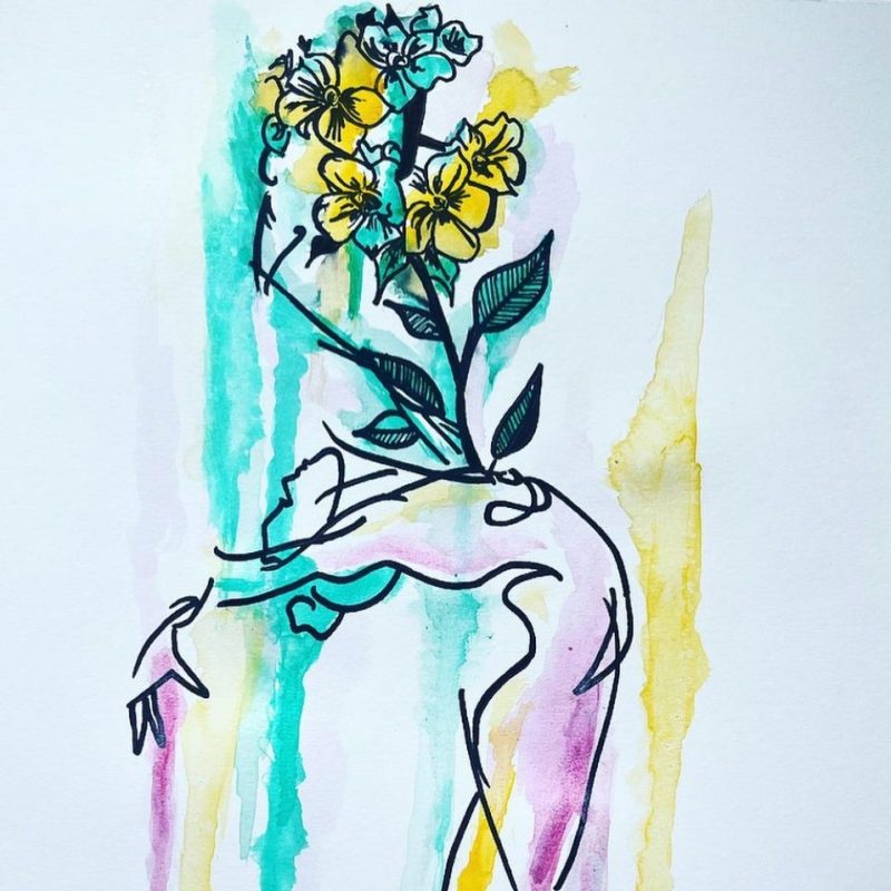  Dancing figure with flowers Acrylics and inks Titled ‘Wild Love’ 