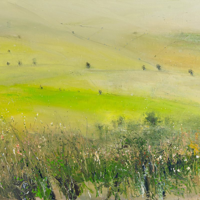 Contemporary painting of the South Downs, rolling fields and distant trees