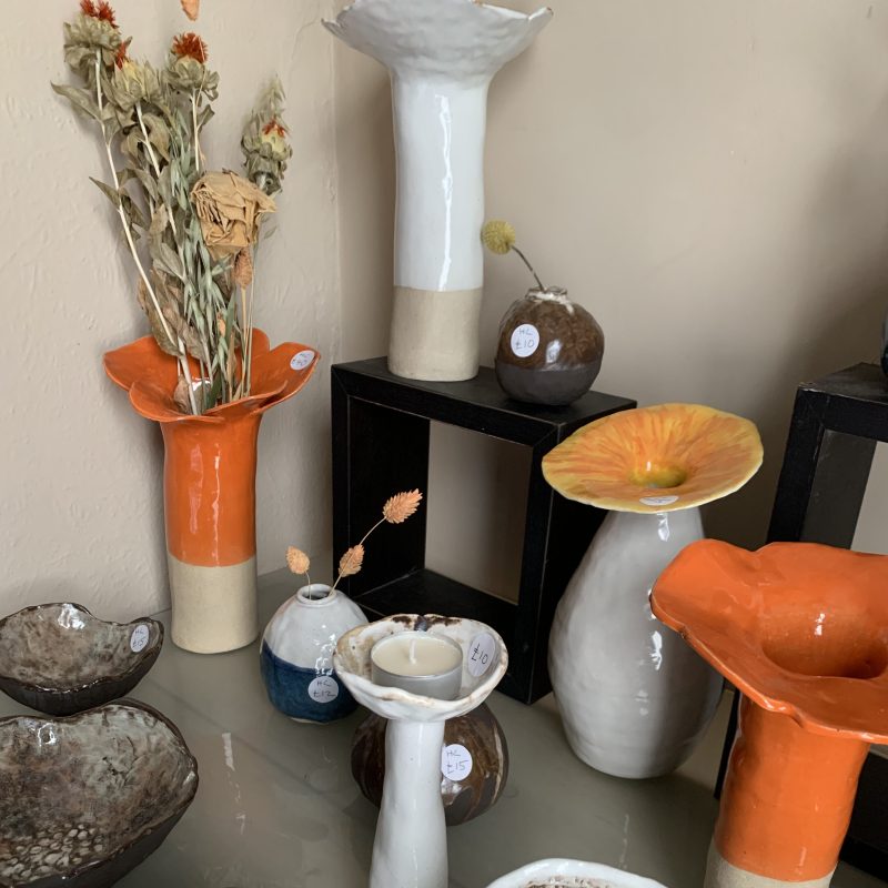 Selection of bright and earthy ceramic pots