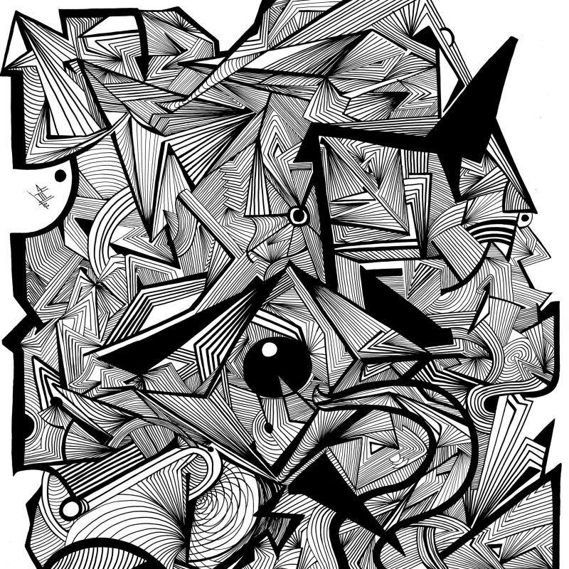 Abstract lines composition. Black ink on white paper