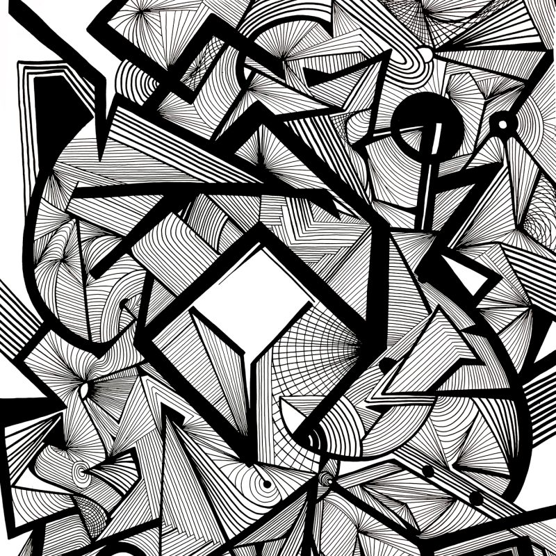 Abstract lines composition. Black ink on white paper