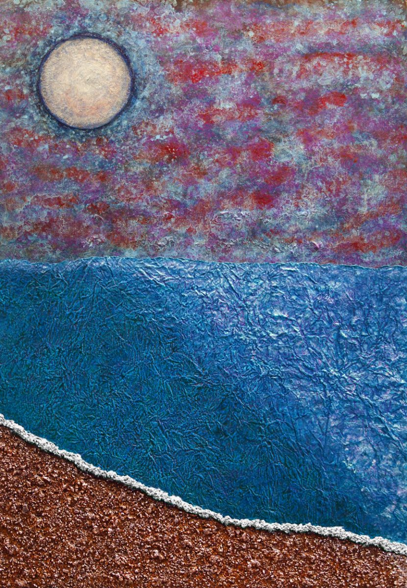 A shimmering moonlit sea highly textured collage Original Painting