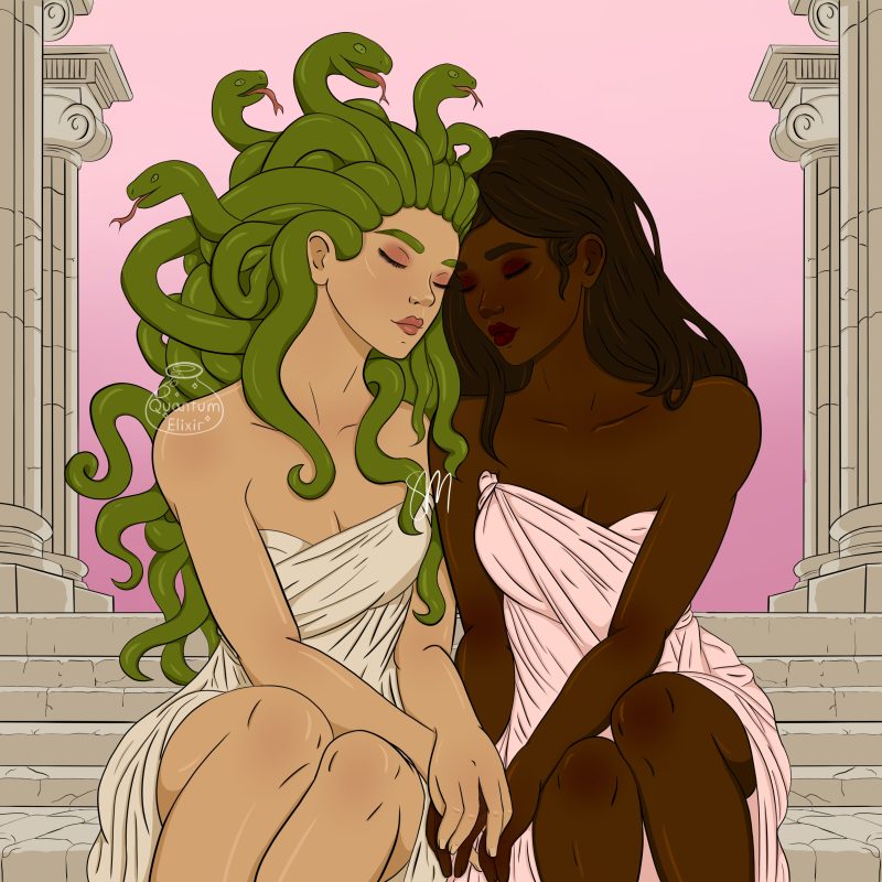 A digital drawing of Medusa and 