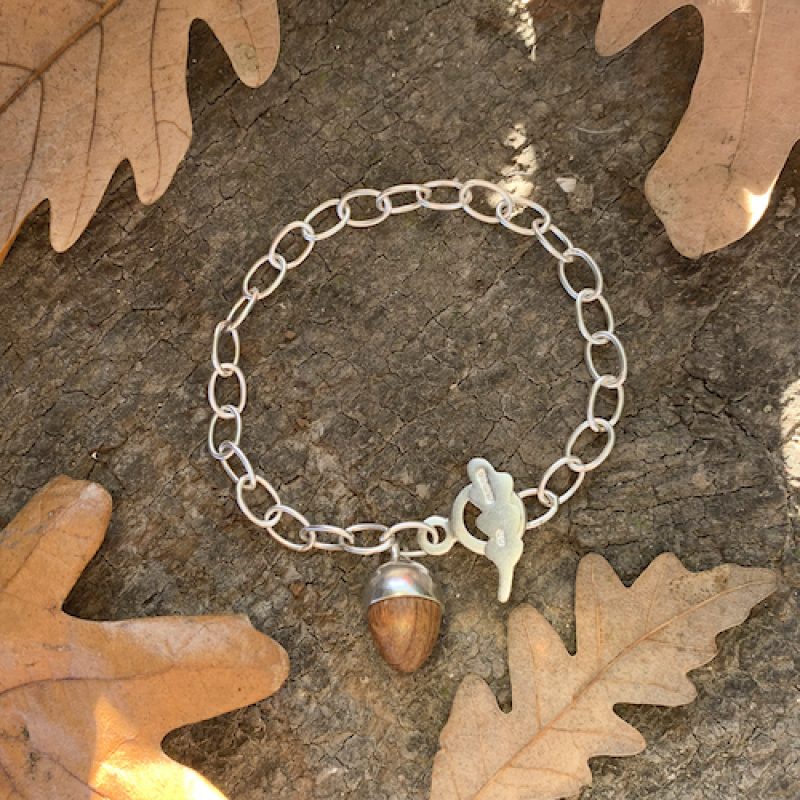 silver bracelet with acorn