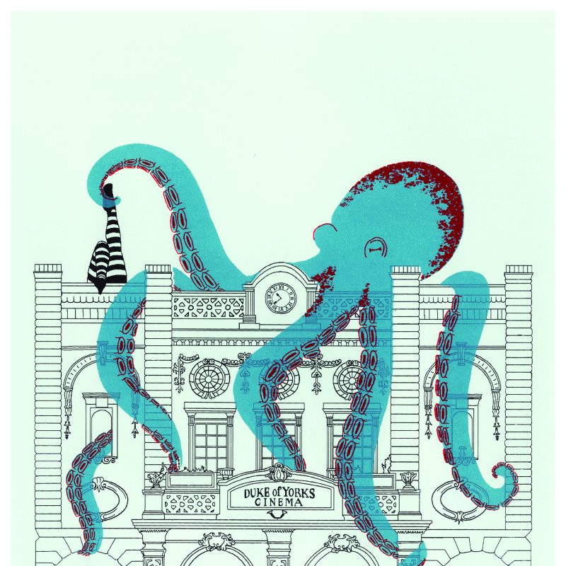 screen print of an octopus over the Duke of York's in Brighton