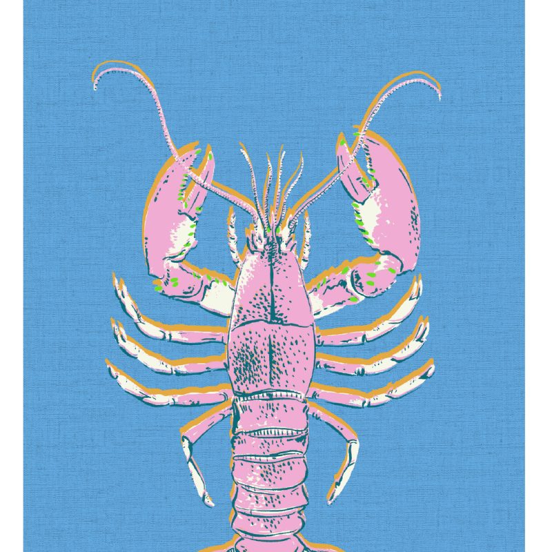 Pink lobster on a blue background
