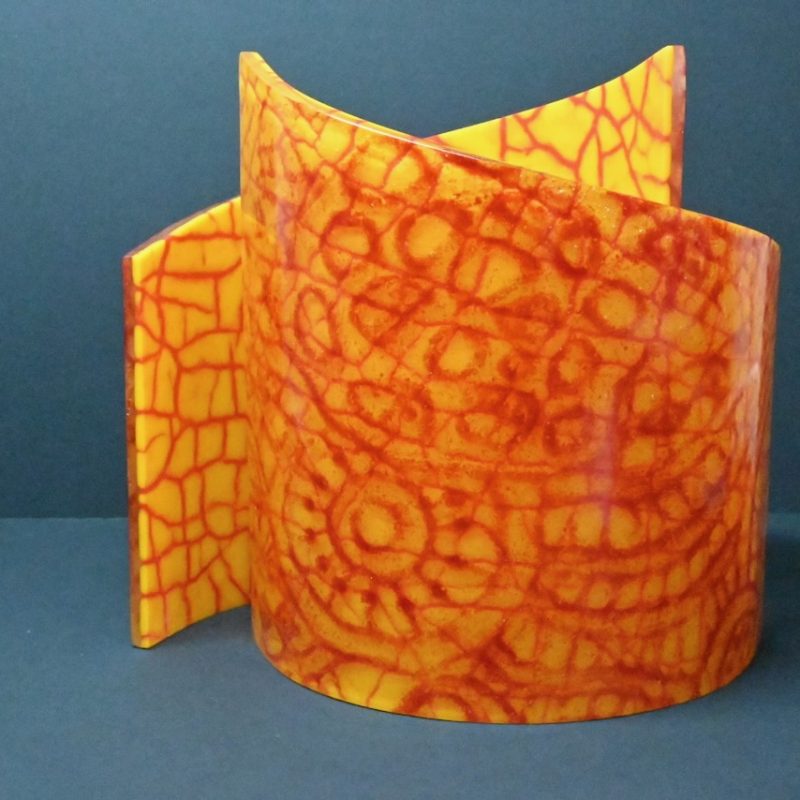 @ curved matching glass panel in orange glass with red crackle effect