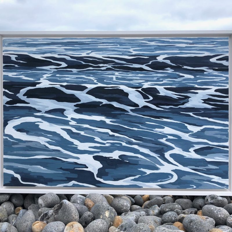 Walking the Sussex coastline, I try to capture the power of the sea and the force of the wind in paint. I endeavour to seize the intensity with simplified marks and a minimal colour palette.