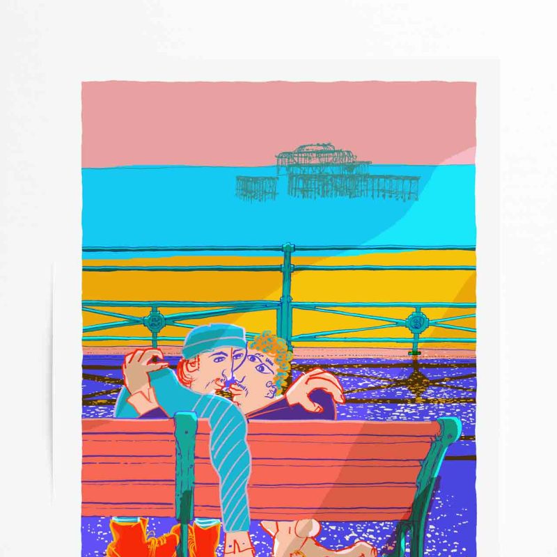 This print shows a bright day on Brighton’s sea path—a fine spot to meet a friend, speak of life, and take in the sea view in fair weather.