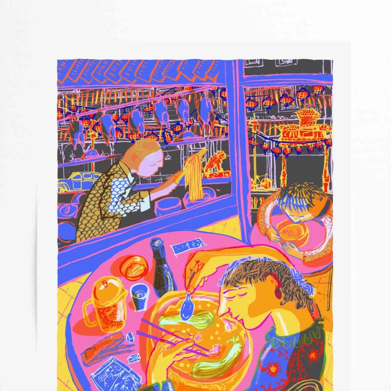 London is a fast, many-peopled town. In Chinatown, bright with lights and scent, you’ll find a rich blend of East and West. Even at night, with throngs and horns, lanterns and lions, there are still nooks to sit alone, to eat and rest in peace.  When I first came to this land in 2000, I lived near Soho. I took to eating alone—not out of need, but for joy. It let me seek new tastes, in my own way. To this day, I still follow that path: after art or play, I’ll find a bowl of wonton broth and feel right at home.