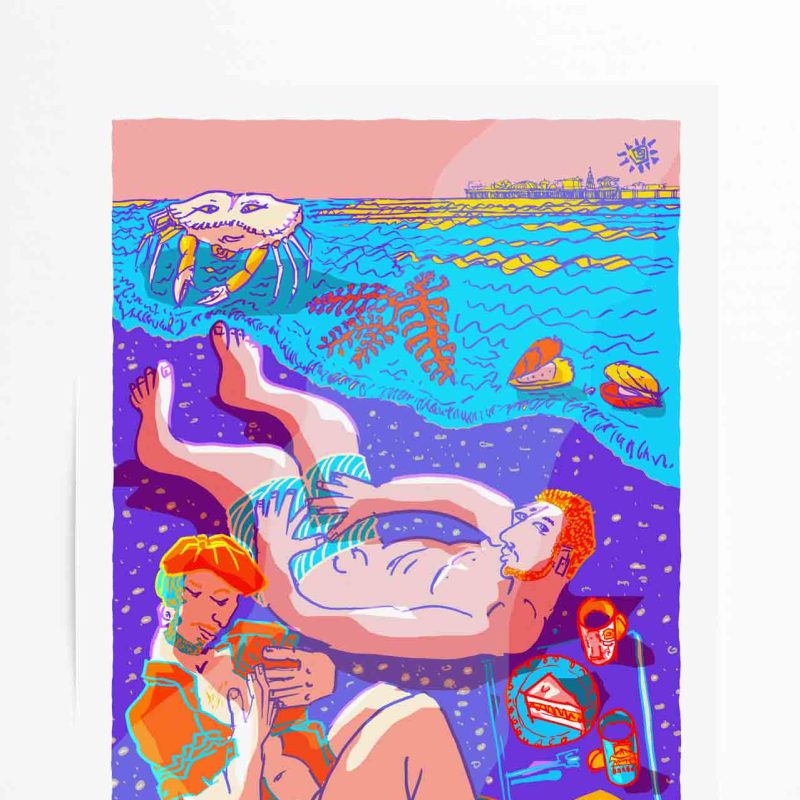 Thoughts of meeting friends by the sea for a swim and bite to eat. Brighton’s sea brims with life. I love to look beneath the waves, but sea creatures show themselves only when the waters lie still and the chalk settles.