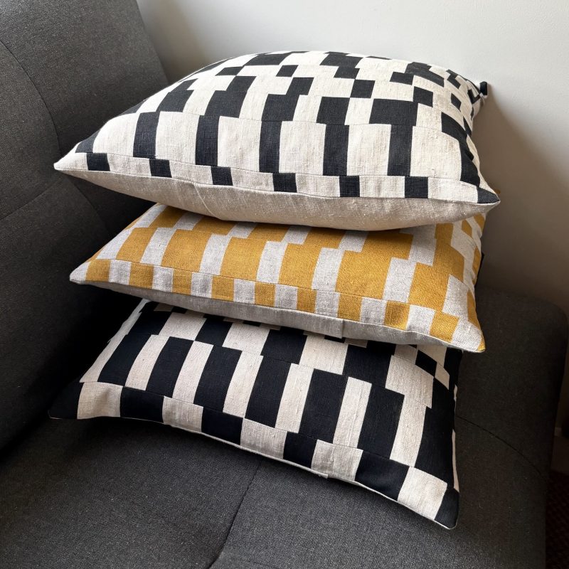 Hand painted vintage linen cushions