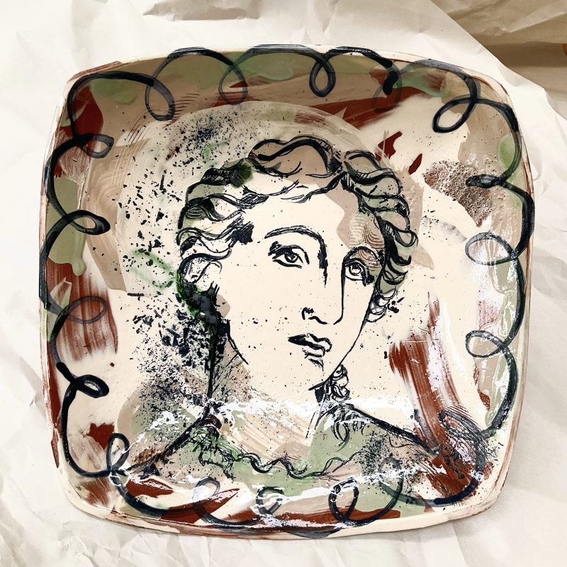 Slip decorated dish
