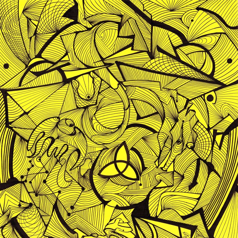 Abstract black lines drawn on yellow background