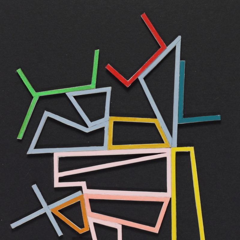 Abstract 3D low relief sculptural piece in balsa wood paper and acrylics.