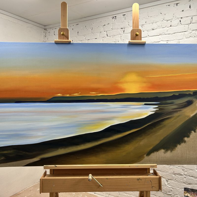 A colourful beach sunset scene. 