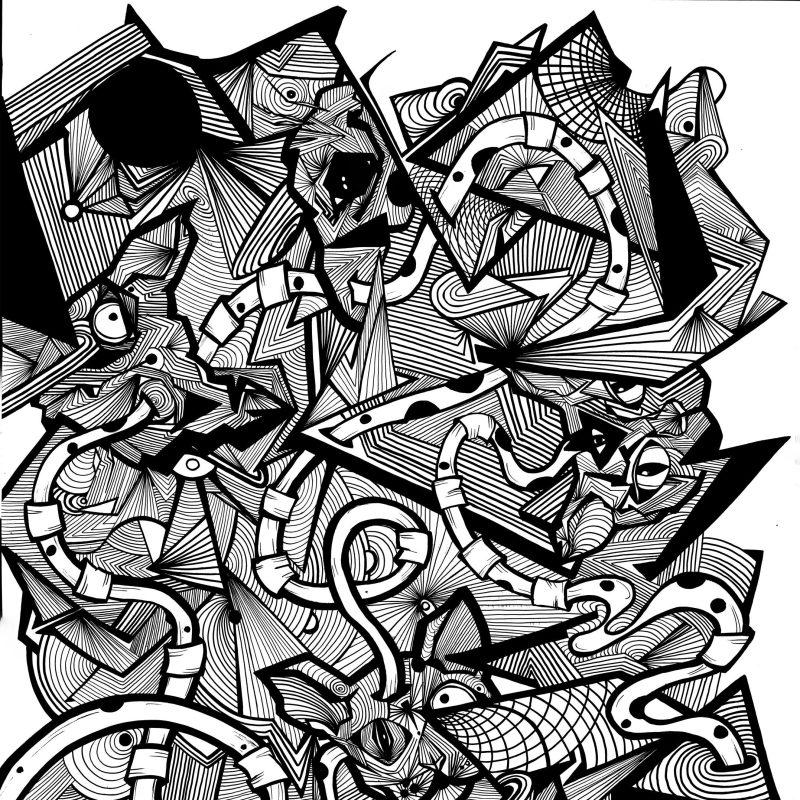 Abstract black lines drawn on white background