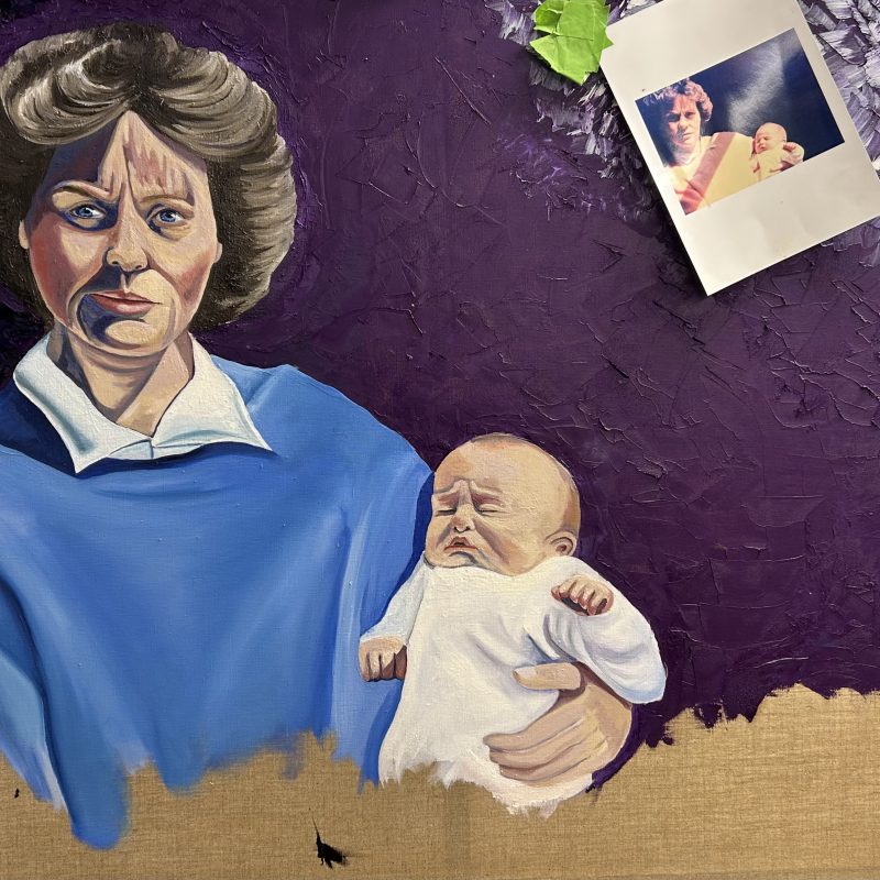 A work in progress, oil on linen of a woman and child. 