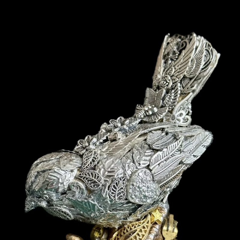 Bird assemblage made from discarded jewellery