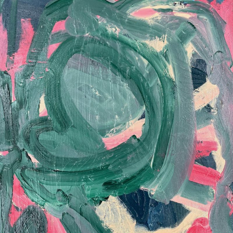 Rose pink and green scallop shell painted on two canvases.