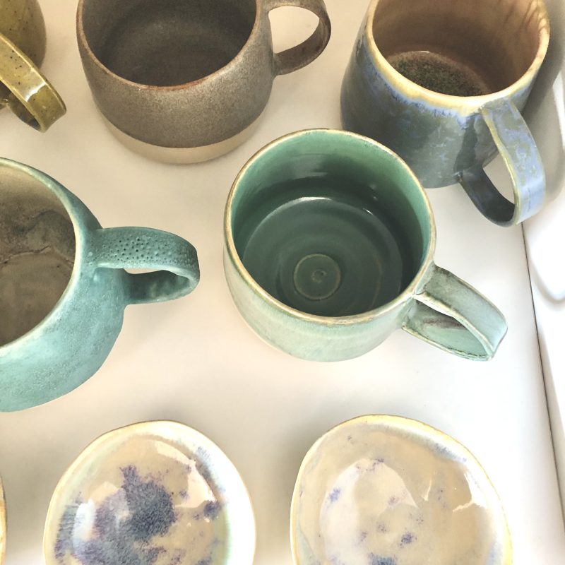 pretty cups in soft aqua blues and greens