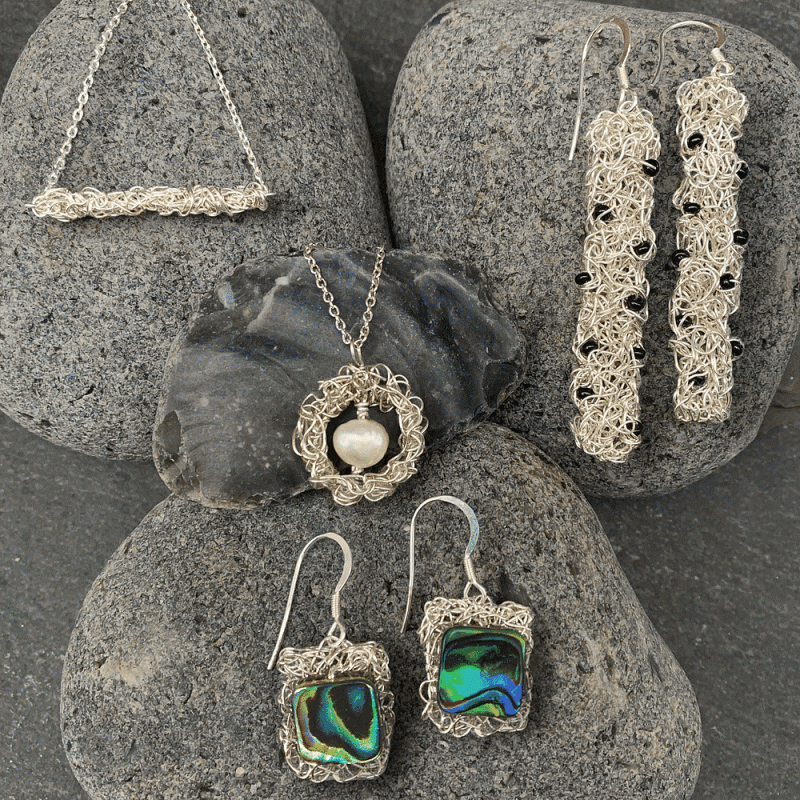 Intricate Hand Crochet Sterling Silver and Gem Jewellery