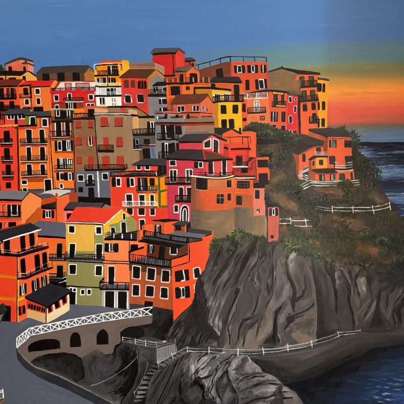 Vibrant landscape painting of cinque Terre, Italy