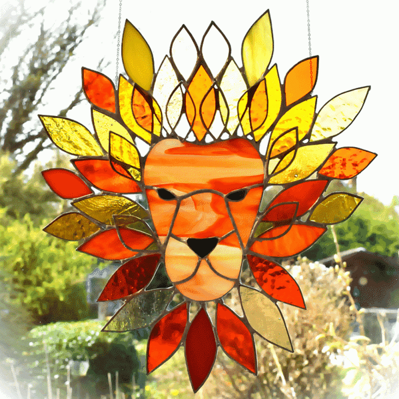 Beautiful Stained Glass Lion Head with a magnificent mane