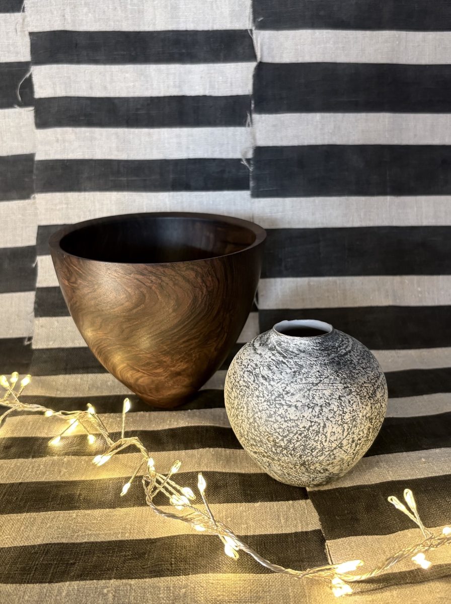 Walnut Bowl / Stoneware Jar