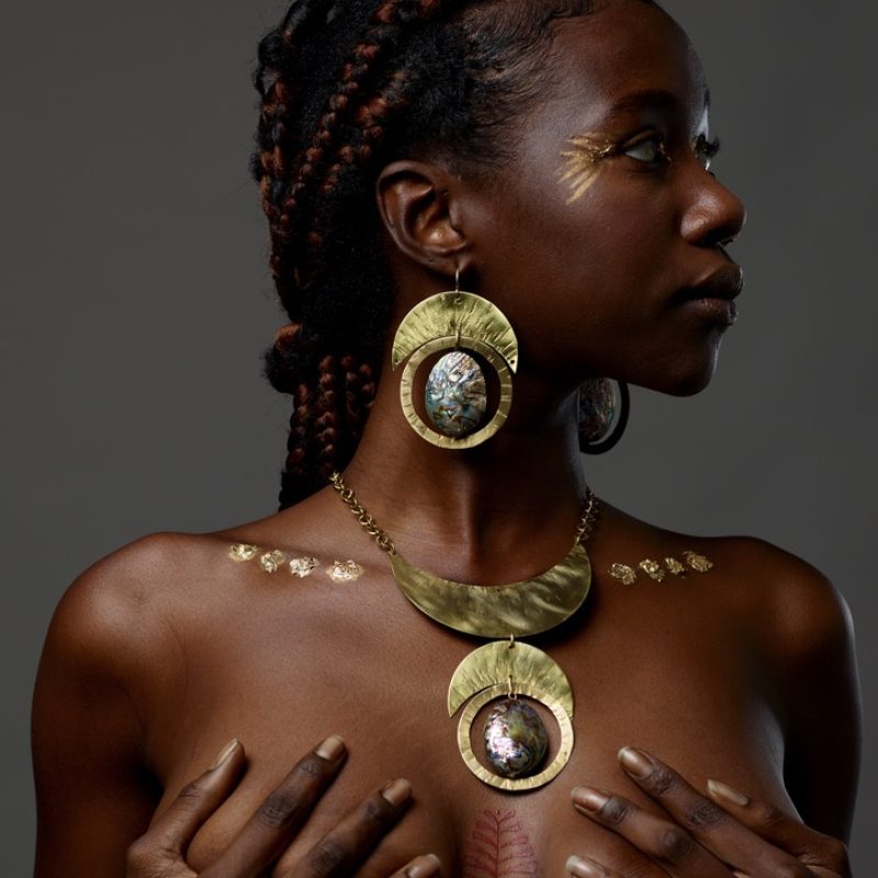 Gold coloured Necklace and large top earrings