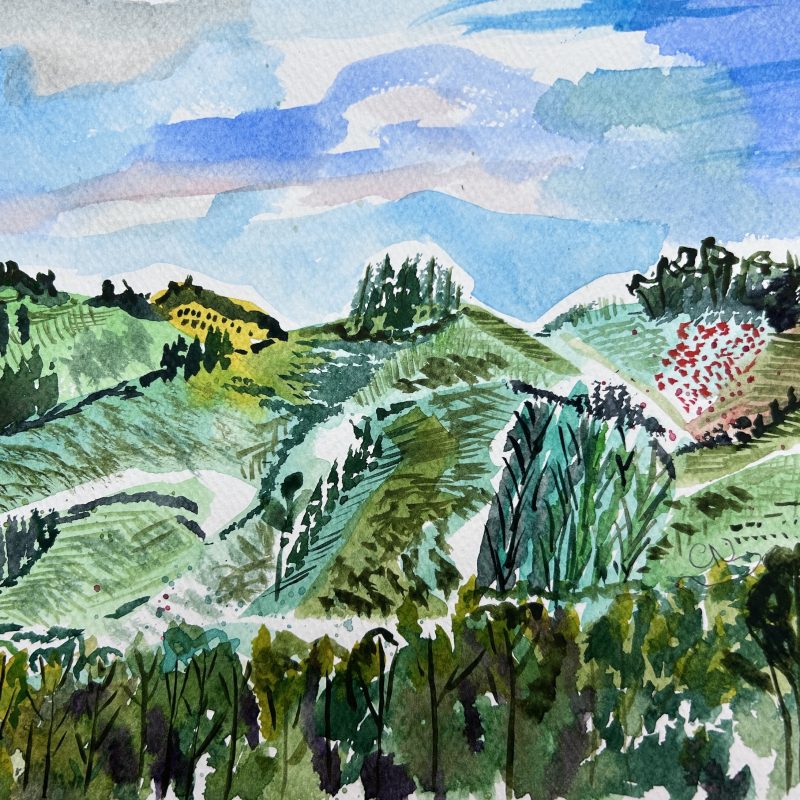 A watercolour of The South Downs National Park