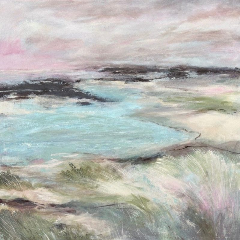 Beautiful landscape painting with water and rush plants