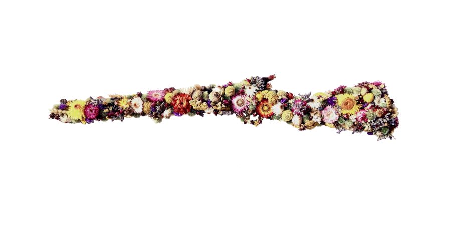A 'decommissioned' gun made of dried and preserved natural flowers