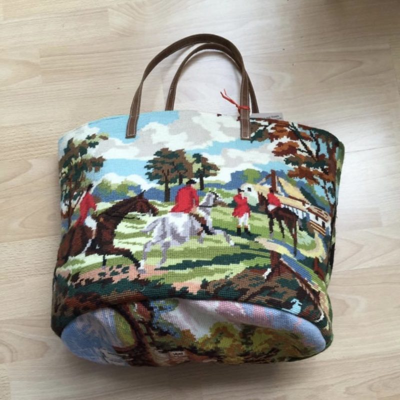 Hunting scene cross stitch bag