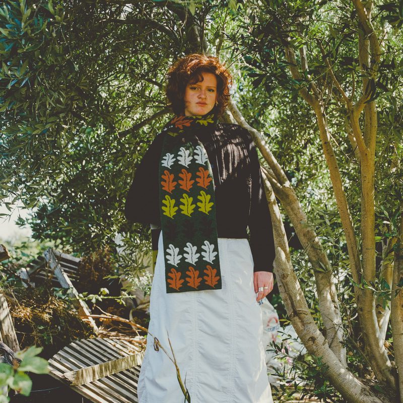 Oak leaf knitted scarf