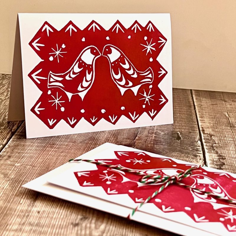 Limited edition lino print robin Christmas card