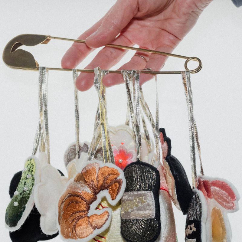 freehand machine embroidered wool padded hanging decoration.