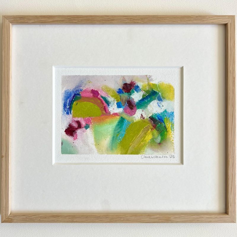 Mixed media multi colour abstract study on paper framed of the Sussex South Downs