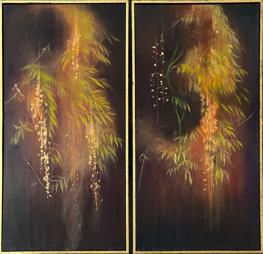 glowing wisteria on a dark background