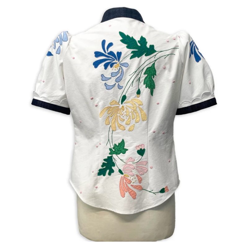 Blouse made from vintage fabric and dead stock denim