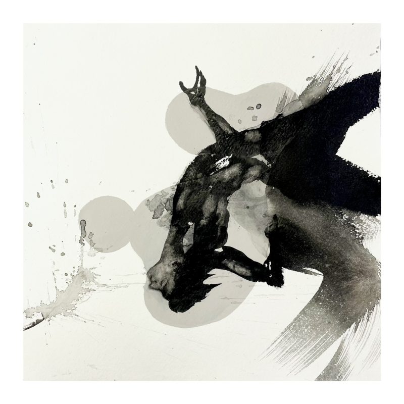 Ink painting of a dynamic dancer