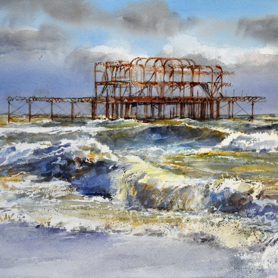 West pier amid rough sea