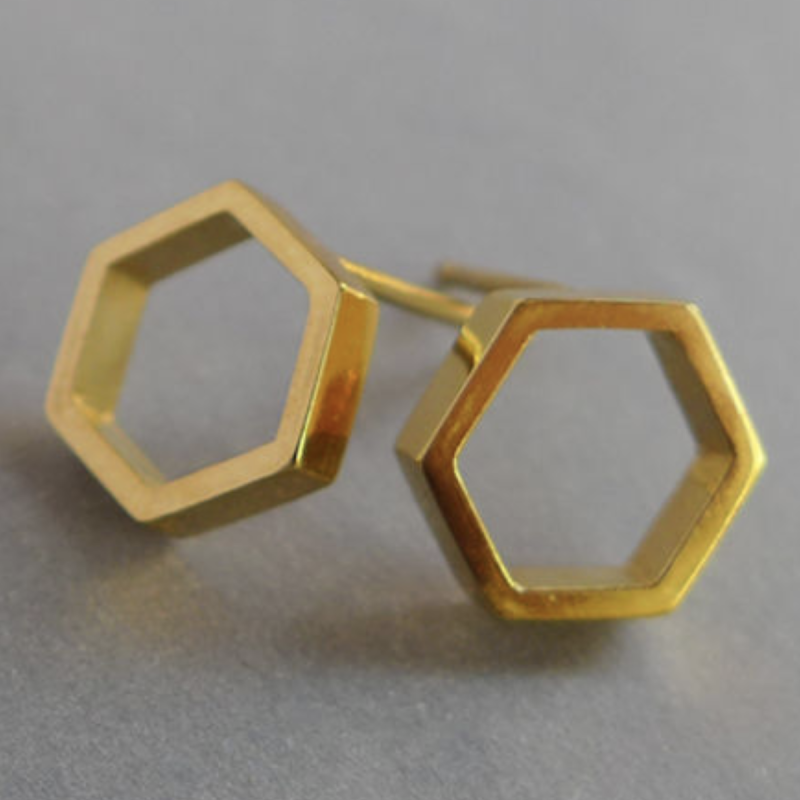 Hexagon slice earrings in yellow gold vermeil