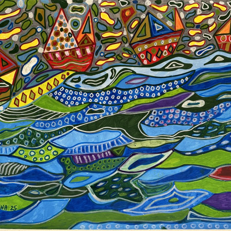 A painting inspired by Greece / sea and  boats 