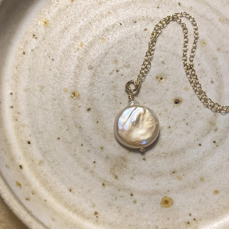 Harvest Moon Necklace - Vintage pearl with recycled 9ct gold 