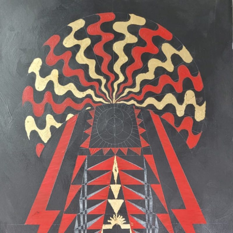 Black red and gold geometric painting 